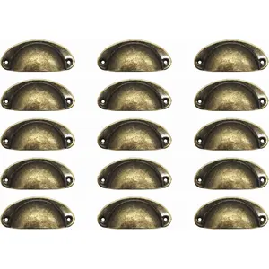 WEICHUAN 15PCS Antique Brass Iron Drawer Knobs Pulls Handles - Vintage Kitchen Cabinets Furniture Wardrobe Medicine Pull Handle(Length: 81Mm Width: 32Mm)