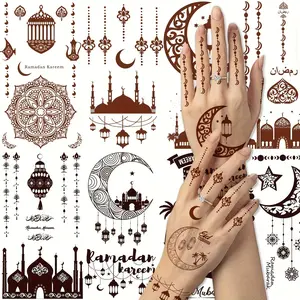 10 Temporary Tattoos, Henna Tattoo for Ramadan, Eid Mubarak Decorations, Women Body Art Fake Tattoos, Men Hand Tattoos, Perfect for Festive Celebrations