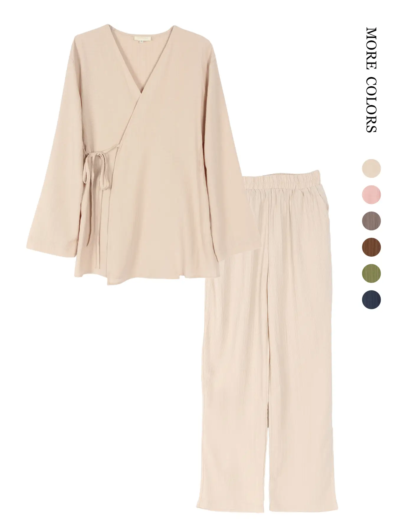 Women's Casual Loose-fitting Tie Front Top & Pants Outfit Set, Elegant Daily Wear with Pockets, Comfortable Long Sleeve