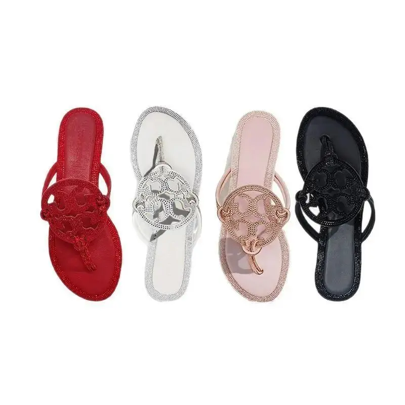 Women's Diamond Flip Flops - Fashionable Casual Comfortable Flat Sandals for Home & Outdoor Wear - Solid Color, Lightweight & Breathable - Perfect for Girls' Daily Use - Summer Walking Shoes Footwear Flipflop