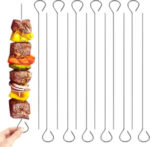 12 Pcs Stainless Steel Metal Skewers, 8 Inch Roast Goose Needle Reusable Metal Skewer for kabobs Barbecue Skewers