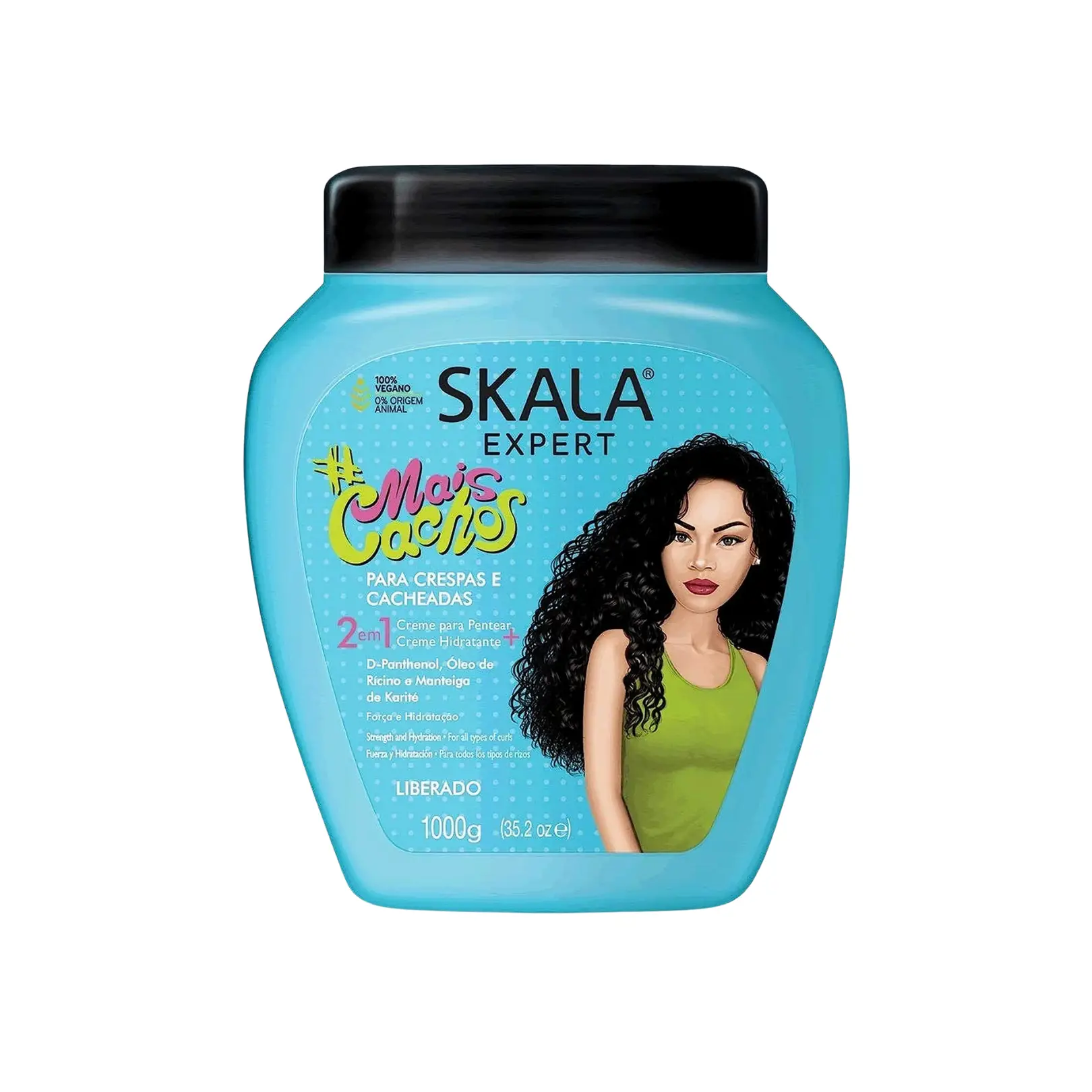 Skala Brasil Mais Cachos 35.2 oz Blue 2in1 Treatment Cream & Leave-in Hydrolyzed Keratin Heat Protectant Styler for Curly Hair Care