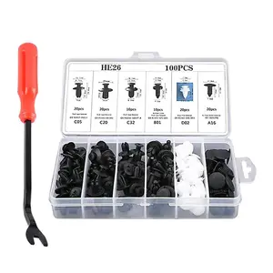 100 PCS Car Bumper Retainer Clips 6.3mm 8mm 9mm 10mm Nylon Fasteners Rivet Replacement Kit Push-in Screw Push Clip With Removal Tool Suitable For Models (black)