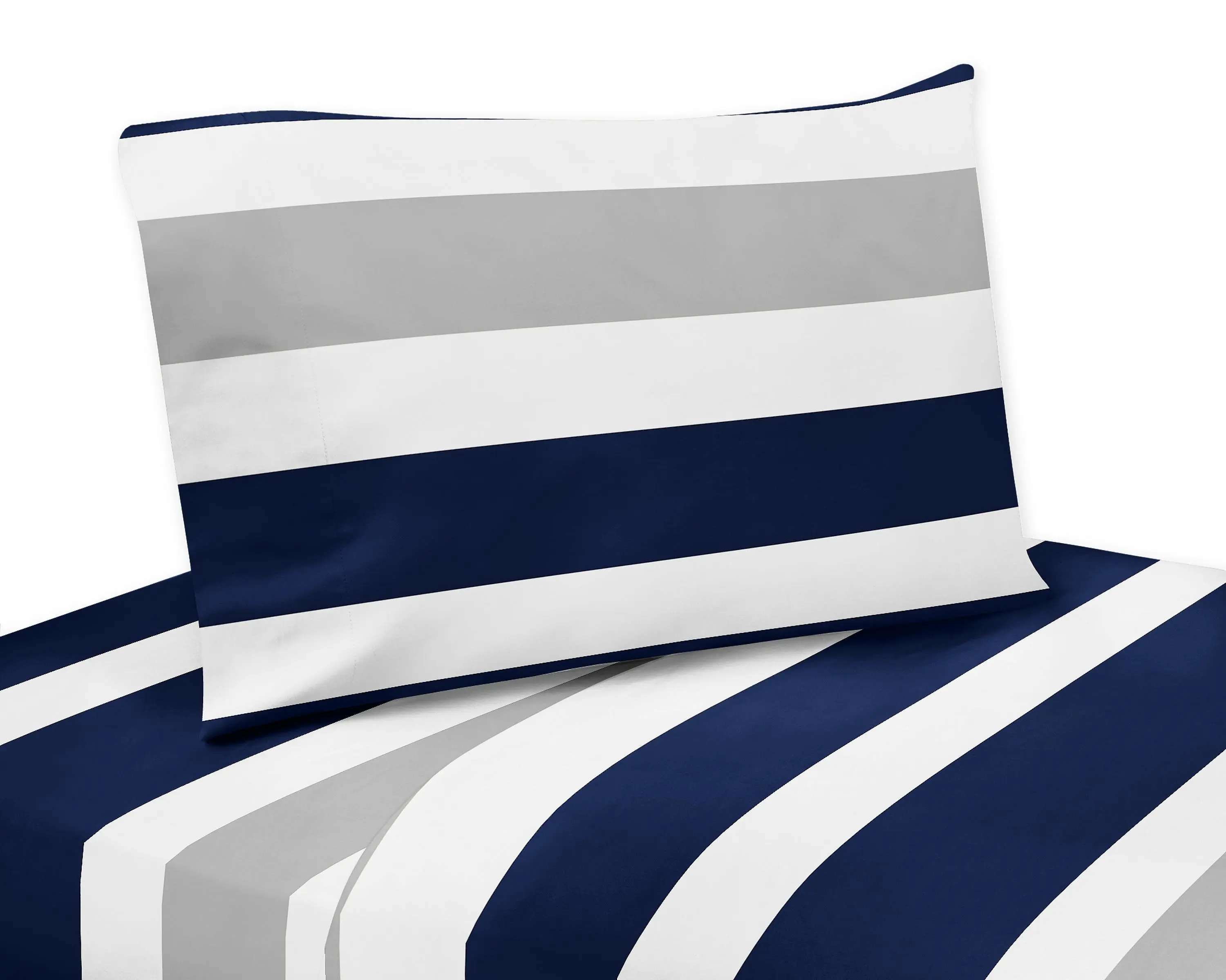 Sweet Jojo Designs 3-Piece Twin Sheet Set (Navy Blue and Grey Stripe) for Boys, Kid/Children, Teenager Bedding incl. Single Size Bed Flat Fitted Bed Sheets & Pillow Covers (Modern, Striped, Classic)