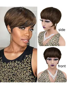 Straight Short Pixie Cut Wig, High-Quality Human Hair Wig, 150% Density, Natural Look, Full Head Cap, Bobo Style, for Women