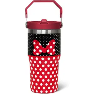 20oz Slim Printed Reusable Stainless Steel Insulated Tumbler - Stylish Classic Skinny Cartoon Mouse Beverage Water Bottle with Lid, Flip Straw, Top Handle, Bowknot, Portable Travel Coffee Cup, Ideal for Birthday, Christmas Gifts