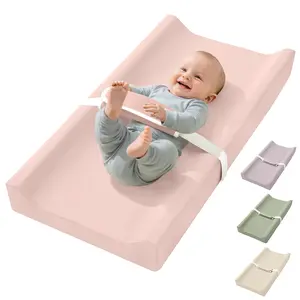 Caveen Baby Changing Pad, Contoured Diaper Changing Pad, with Non-Slip Safety Belt, Vegan Leather Baby Changing Pad with Waterproof & Wipe-Clean PU Cover, Standard Size Cozy Diaper Changing Pad for Dresser and Table, Portable and Lightweight