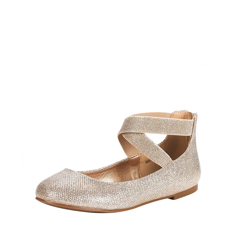 DREAM PAIRS Women's Gold Glitter Antislip No-Lace Cross-Strap Round Toe Closed-Toe Elastic Flats - Comfortable Daily Walking Footwear, Gold Ballet Flats, Antislip Ballet Flats