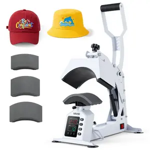 Hat Heat Press Machine for Household Appliances, 4 Interchangeable Platens, Cap Stretcher, Precise Temperature-Time Control, Auto Shut-Off, for HTV Iron On & Sublimation Projects, White