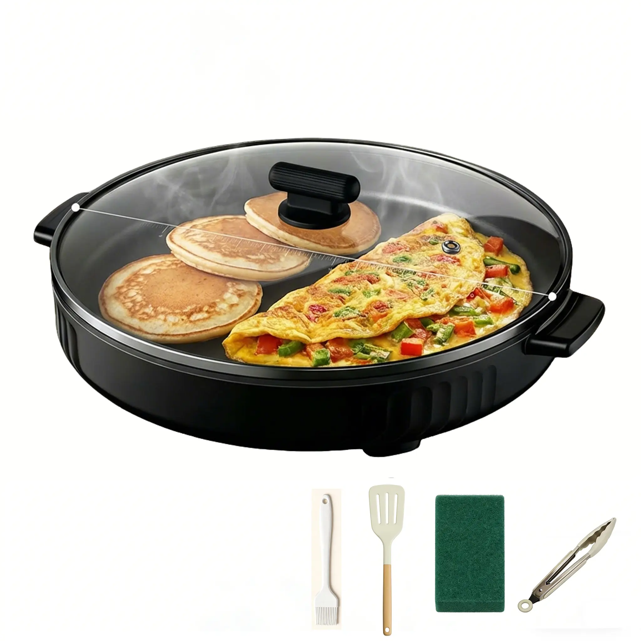 Multi-Functional Electric Skillet & Grill 4cm Extra Deep Non-Stick Surface Easy to Clean Perfect for Breakfast Pancakes Eggs Daily Cooking