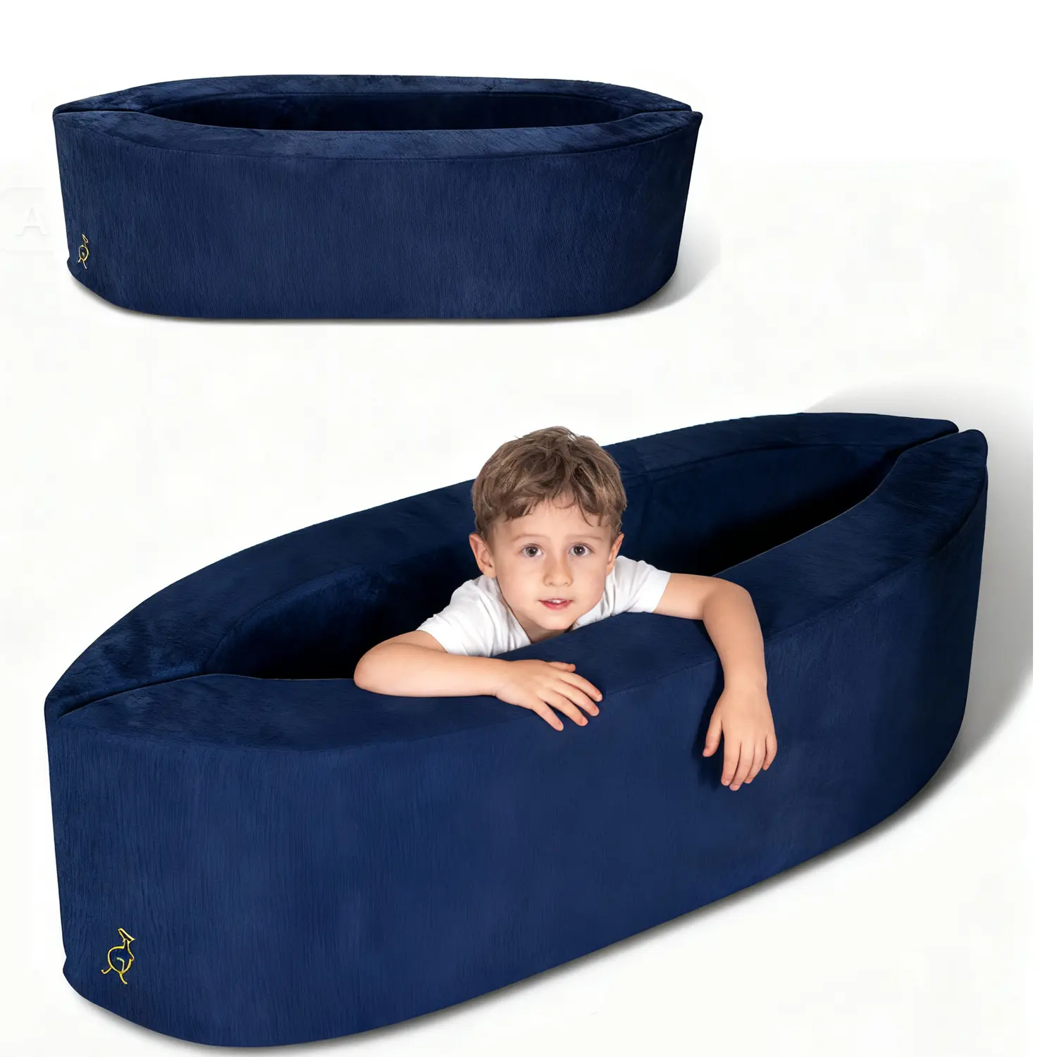 Ted Kangaroo Sensory Chair for Kids — Sensory Soft Canoe for Children – Deluxe Adjustable Compression Peapod Foam Dark Blue