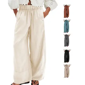 Womens Linen Pants Wide Leg Flowy Summer Pants Casual Lounge Palazzo Baggy Beach Trousers with Pockets TikTokShopBlackFriday SpringStatements