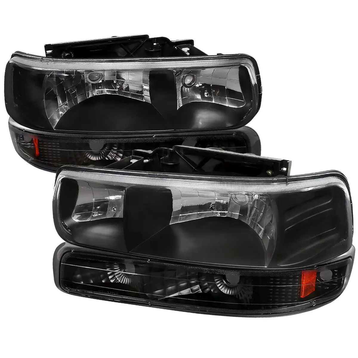 1999-2002 Chevrolet Silverado/ 2000-2006 Suburban/Tahoe Factory Style Headlights with Bumper Corner Signal Lights (Matte Black Housing/Clear Lens)