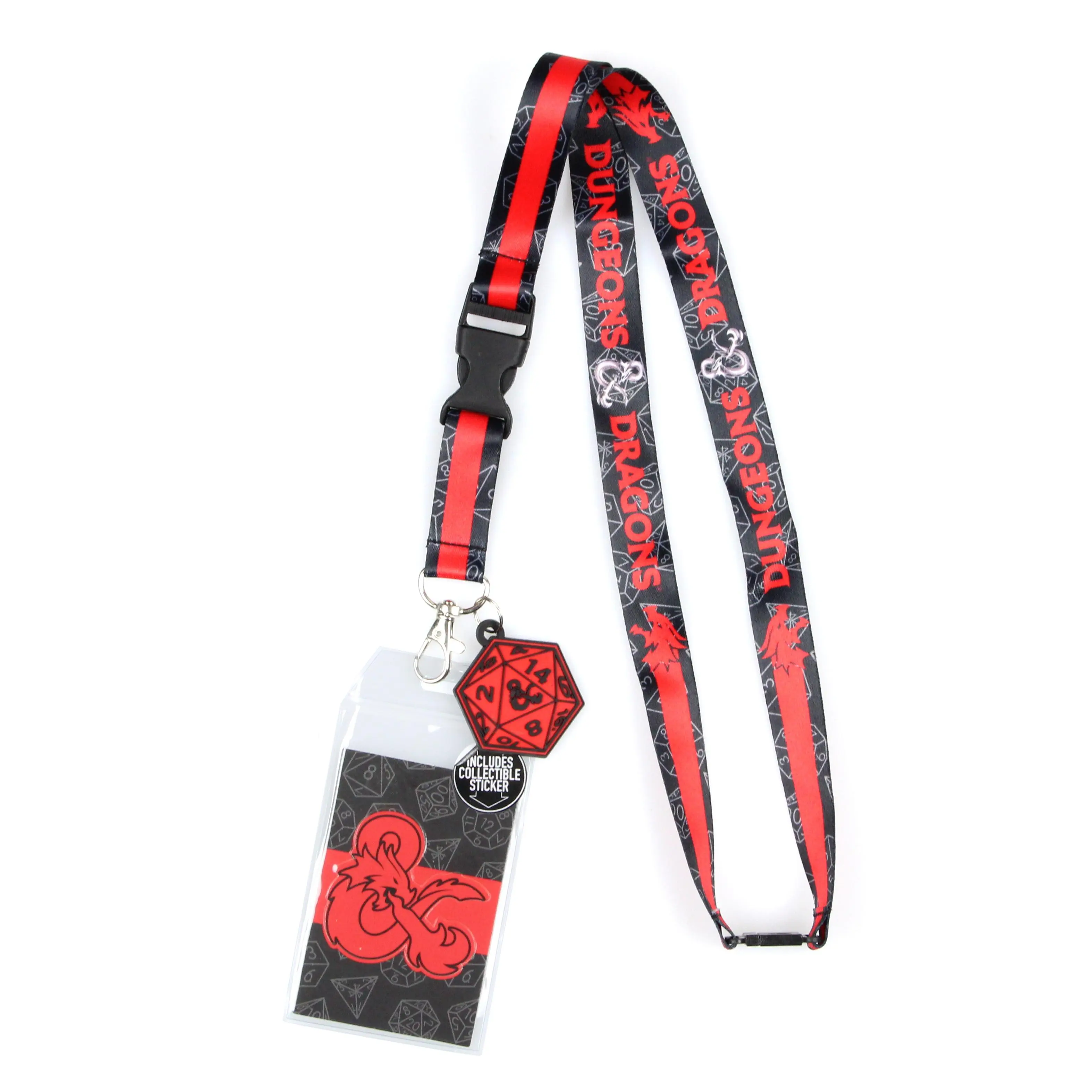 Dungeons and Dragons Logo Lanyard with D20 Dice Rubber Charm ID Badge Holder