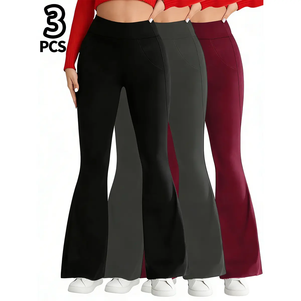 Women's 3PCS High-Waist Flared Casual Sweatpants, Comfortable Relaxed-Fit All-Season Bell Bottoms, Elegant Everyday Outfits Essential for TikTok Shop Back to School (Sports Style Bottoms),back to school,back to school haul
