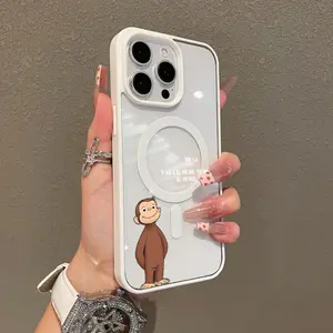 Trendy Magnetic Case for iPhoneX/XS/11/12/13/14/15/16/17 promax Simple Curious George Art MagSafe Ready, Ultra Thin & Shockproof |   Cute Pick for Girls