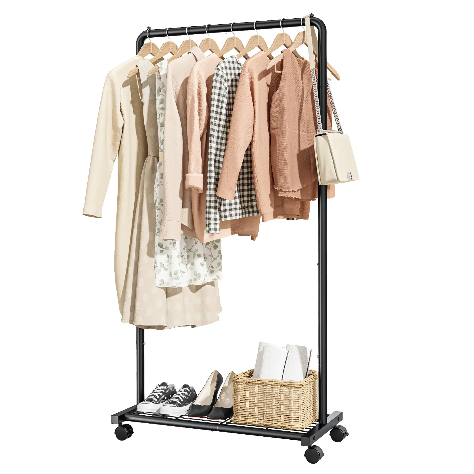 Black Coat Hanger Stand, Freestanding Indoor Furniture Garment Rack for Hanging Clothes, Coats, Dresses