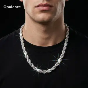 Hip Hop Luxury Iced Rope Chain Bracelet Necklace Moissanite Gold Silver Plated Trendy Aesthetic Affordable Bling Jewelry Set Gift