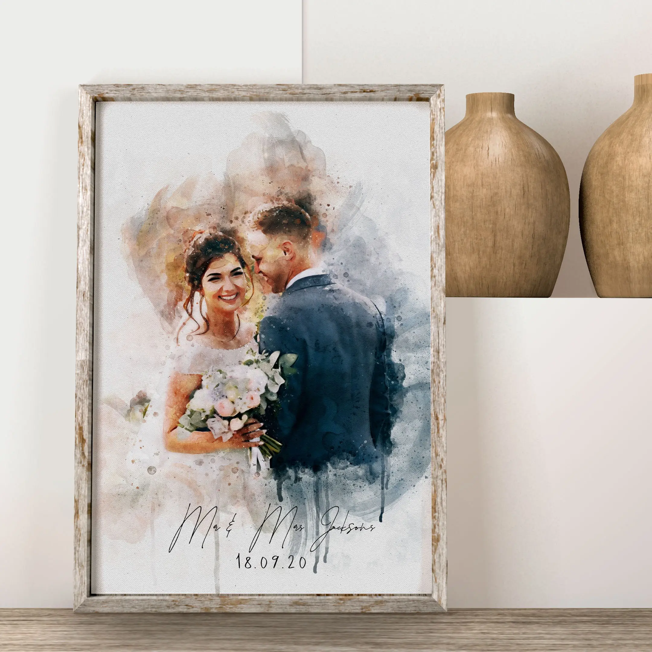 Watercolor Couple Portrait from Photo, Custom Wedding Anniversary Gift for Wife Husband Parents, Engagement Gift for Friend, Unique Wall Art, Anniversary Gifts for Him