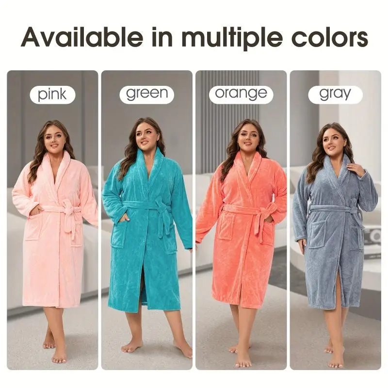 Women's Plus Size Oversized Coral Fleece Warm Bathrobe, Quick-Dry Soft Skin-Friendly Breathable Homewear Loungewear, Perfect for Home Hotel Travel, Ideal Christmas Gift, Dry Rapidly, Soft Touch, Soft Feel