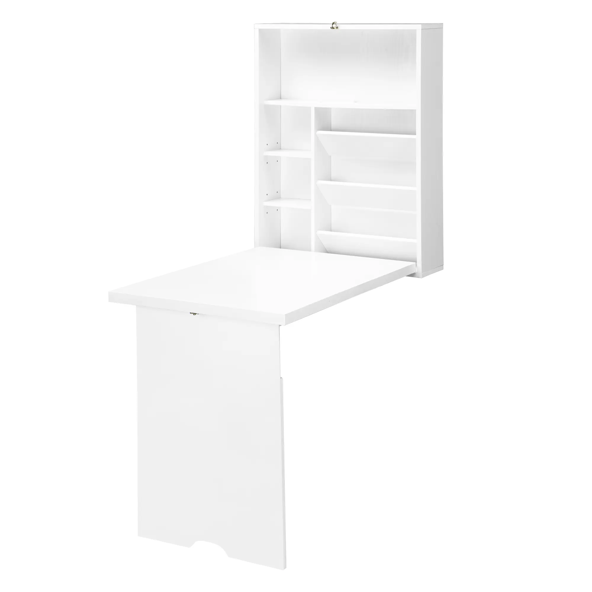 White Wall Mounted Fold-Out Convertible Floating Desk with Storage Shelf - Multi-Function Office Furniture for Home Office, Small Rooms, Dorms