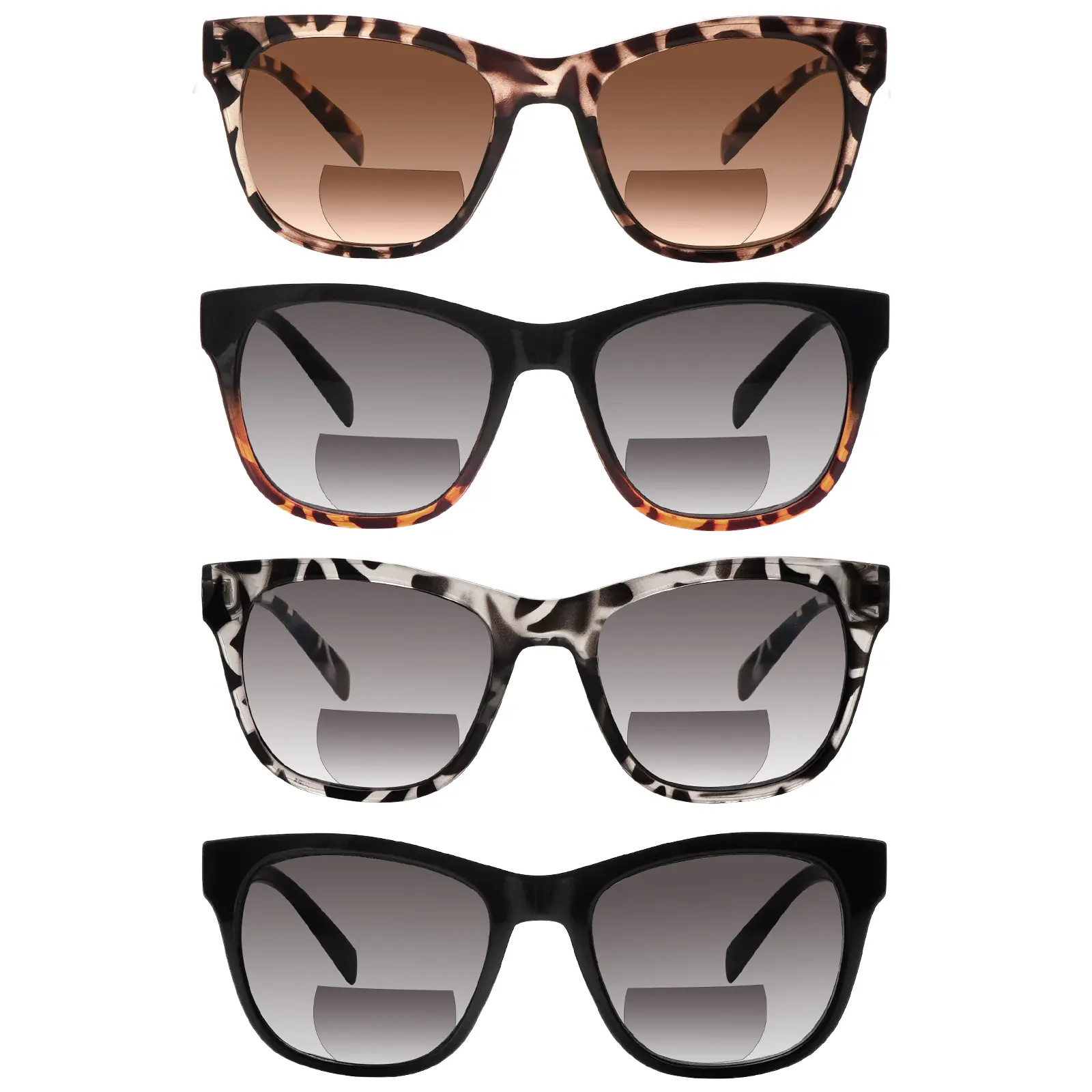 4-Piece Set Of Bifocal Anti-Blue Light Reading Sunglasses, Suitable For Both Men And Women. A Stylish Accessory Featuring Light-Blocking, Durable Lenses, Suitable For Summer, Outdoor Activities, Vacations, Fishing, And More.