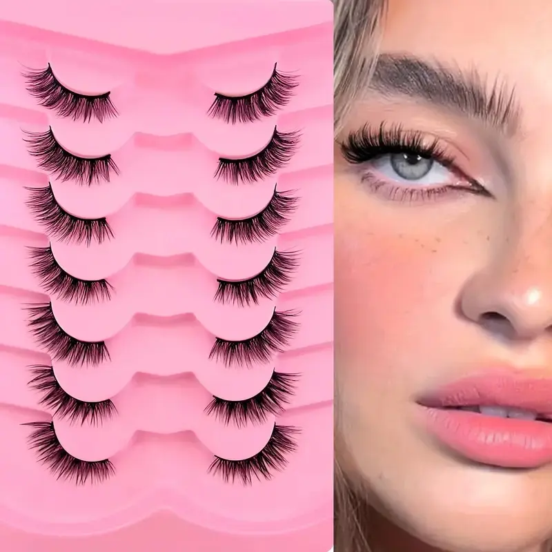 7 Pairs Half Eye False Eyelashes 12mm Cat Eye Short Lashes Natural Look Fine Soft Synthetic Fiber 3/4 Corner Fake Eyelashes, Eyelash Extension, Eyelashes Makeup Cosmetic