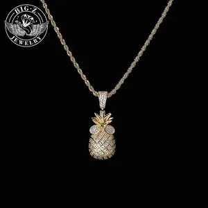 Cute and quirky cartoon pineapple head with glasses, hip-hop style pendant, sparkling zircon necklace, exquisite and unique birthday, back-to-school, and Valentine's Day gift