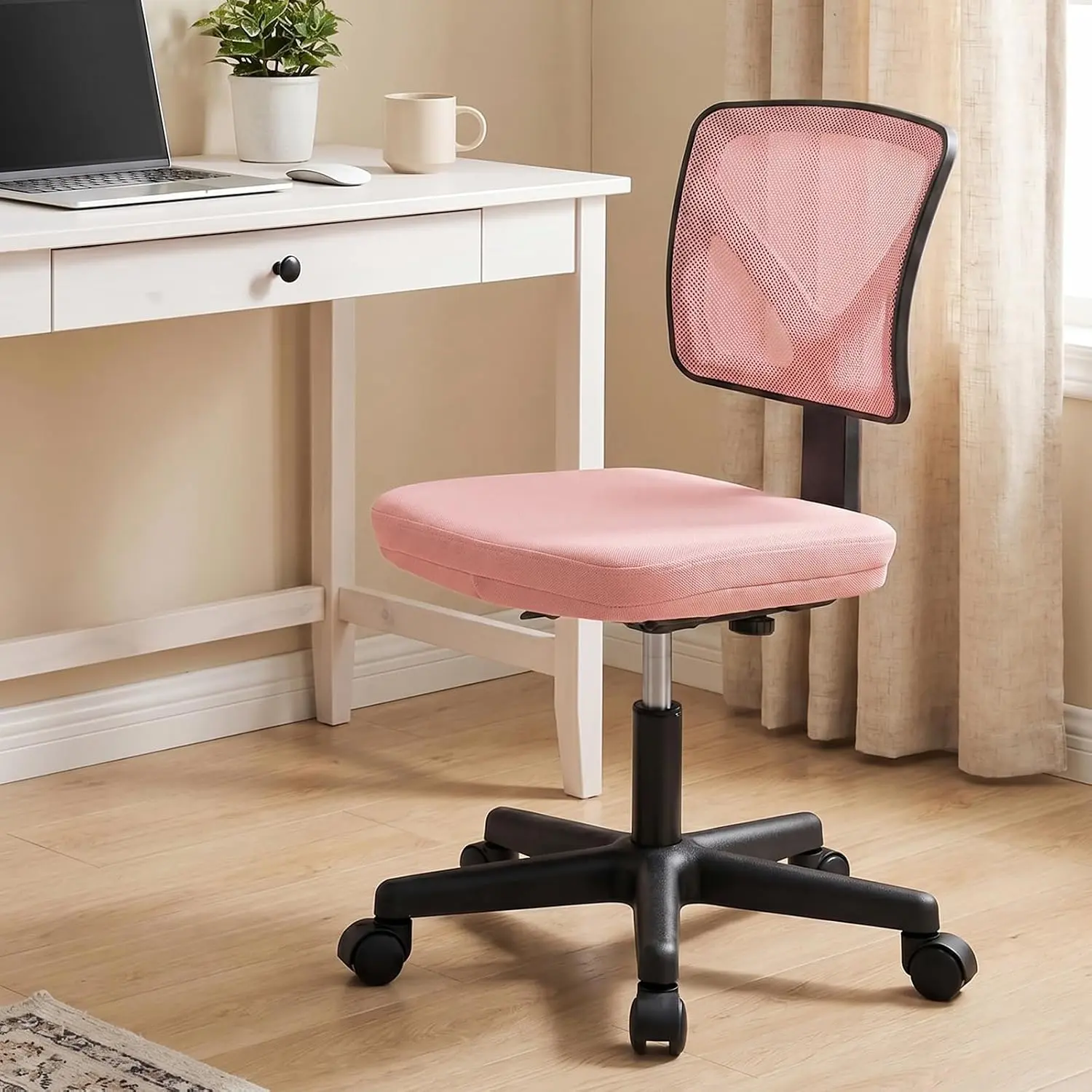 Small Ergonomic Low-Back Mesh Desk Chair with Wheels Lumbar Support Armless Swivel Rolling Seat for Home Bedroom Study Student Adults