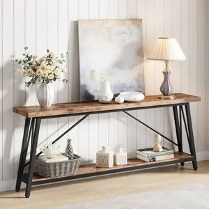 Spaco 70.9-Inch Extra Long Industrial Sofa Table with Storage & Shelf - Behind Couch, Hallway Entry Console Table for Living Room