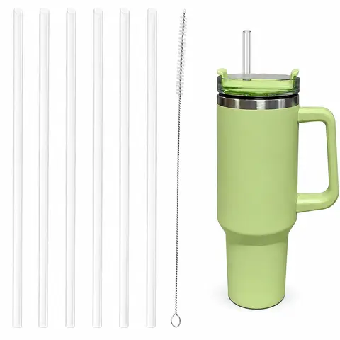Replacement Straw Compatible with Stanley 40 oz 30 oz Cup Tumbler, 6 Pack Reusable Straws for Stanley 40 oz Tumbler with Handle, Straws with Cleaning Brush for Stanley Accessories, Plastic, Clear