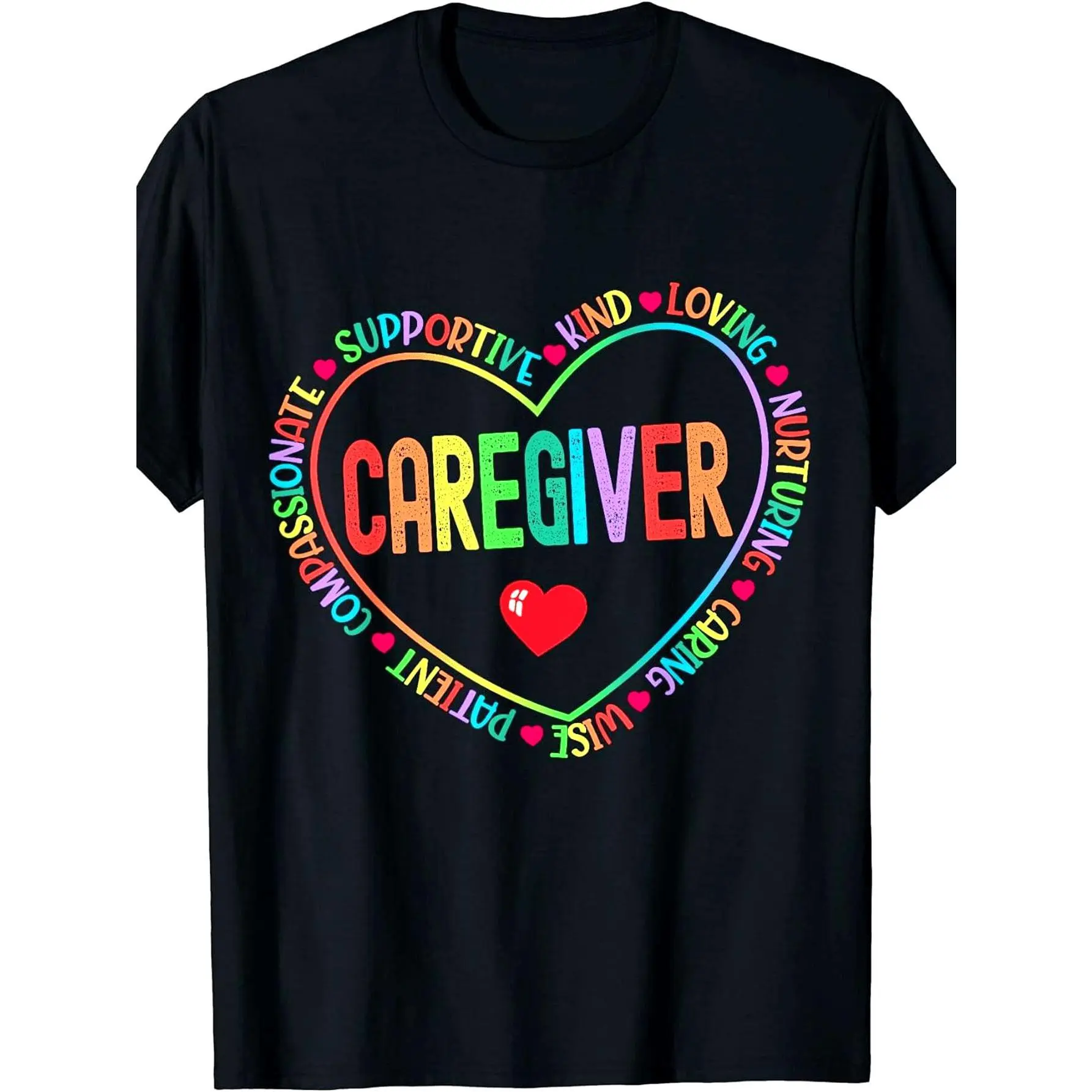 Caregiver Heart Caregiver Caregiver Thank You Week T Shirt, Women's T Shirt, Plus Size, Crew Neck, Black, Machine Washable, 18g, Gift Casual Basic Tees Crewneck Tshirt