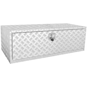 Underbody Truck Storage Box 48x24x24 Inches Aluminum Diamond Plate Tool Box With Lock And Keys Waterproof Trailer Storage Box With T-Handle Latch For Truck Van And Trailer Heavy Duty Cargo Organizer