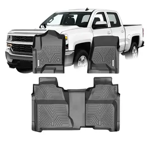 YINTATECH Floor Liner Mats Set for 2014-18 Silverado/Sierra 1500 2500HD 3500HD Crew Cab Black TPE Protection Mat