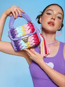 Colorblock Flower Crochet Handmade Bag, Fashionable Tassel Decor Crossbody Bag for Women, Casual Trendy Versatile High-quality Daily Commuting Bag