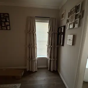 HIG Farmhouse Ruffle Window Curtains with Blackout Liner Handmade Bow Ties Drapes 2 Panels Set curtain livingroom curtain edges (100x84 size only one panel)