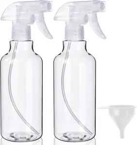 Plastic Spray Bottles (2-Pack, 16.9 Oz) Heavy Duty Spraying, Mist & Stream, Empty Water Sprayer Bottle for Cleaning Solutions, Essential Oils, Hair, Plants, BBQ, Dog Cat Behavior Correction (Clear)