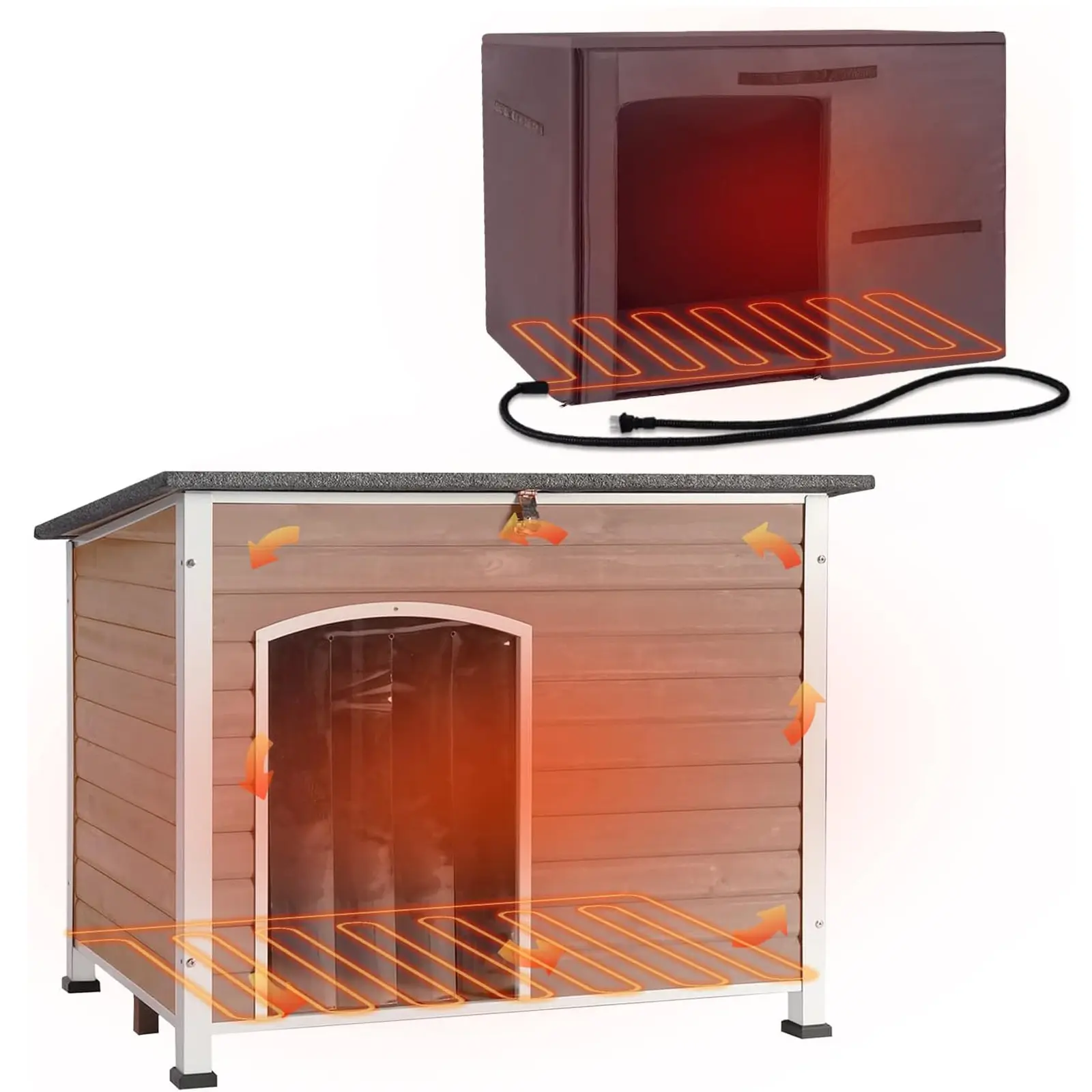 Aivituvin-AIR75/76-M-IN-HP Heated Outdoor Dog House - 43.3in L, Outside Use, Metal Frame, Chew Proof, Asphalt Roof, Included Heating Pad, All Seasons Suitability, Iron-Free Structure Support, Warmth
