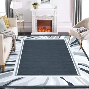 Modern Bordered Area Carpet Low Pile Soft Rug Foldable Indoor Rug Home Decor Carpet for Living Room Bedroom Dining Office Gray Tatami Carpet