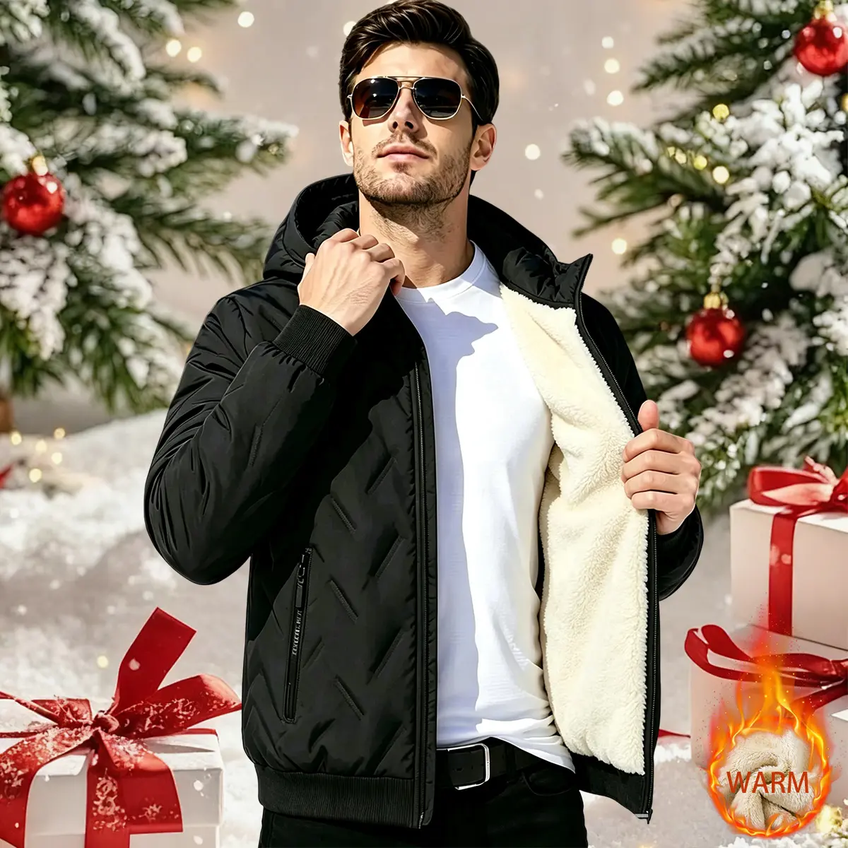 JOGWAVE Men's Winter Thick Fleece Full-Zip Hooded Coat - Soft-Lined, Warm & Cozy, Heavyweight, Thick and Strong Hooded Men's Fleece Jackets, Color-Blocked Casual Top, Windproof Lining, Side Zipper Pockets, Loose Fit, Soft-Lined Men's Fleece Jackets