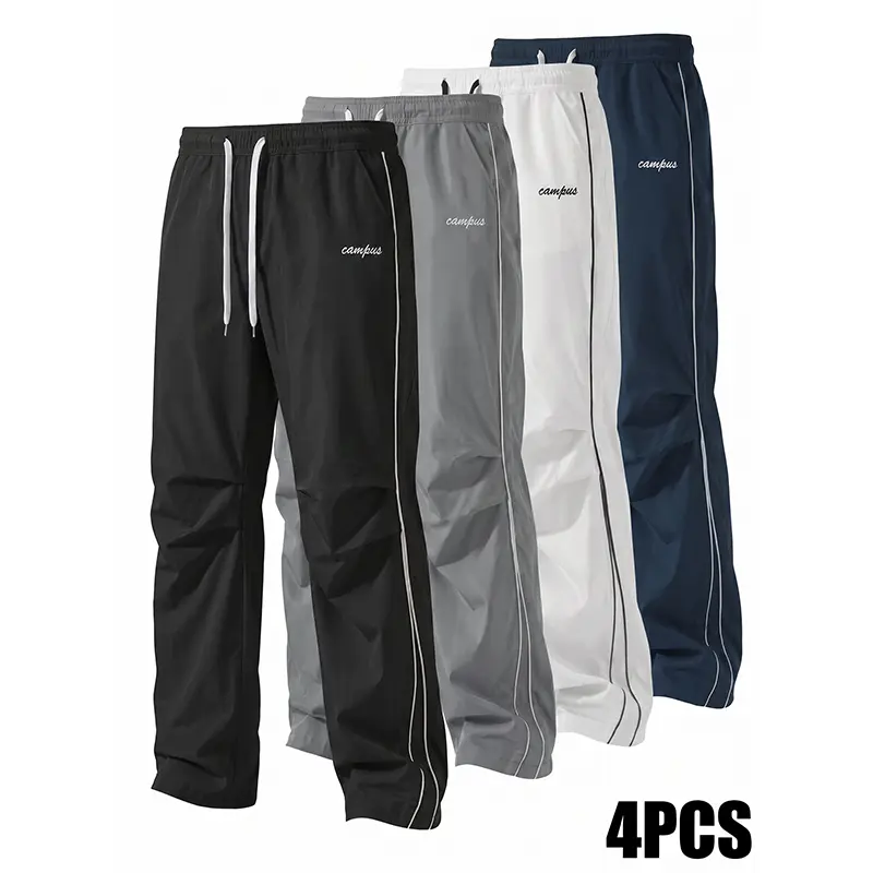 4-Pack Men's Summer Lightweight Straight-Leg Pants, Drawstring Elastic Waist, Breathable Woven Fabric, Durable, Versatile for Sports & Daily Casual Wear, Summer Must-Have Trousers