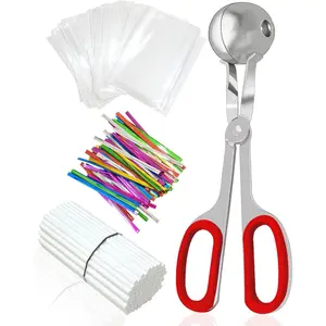 Cake Pop Mold Set, Including 100 Plastic 6-inch Sticks, 100 Treat Bags, 100Pcs Color Ties, Meat Baller for Cake Pops, Scooper Ball Maker for Lollipop, Candies, Chocolates and Cookies (Red)