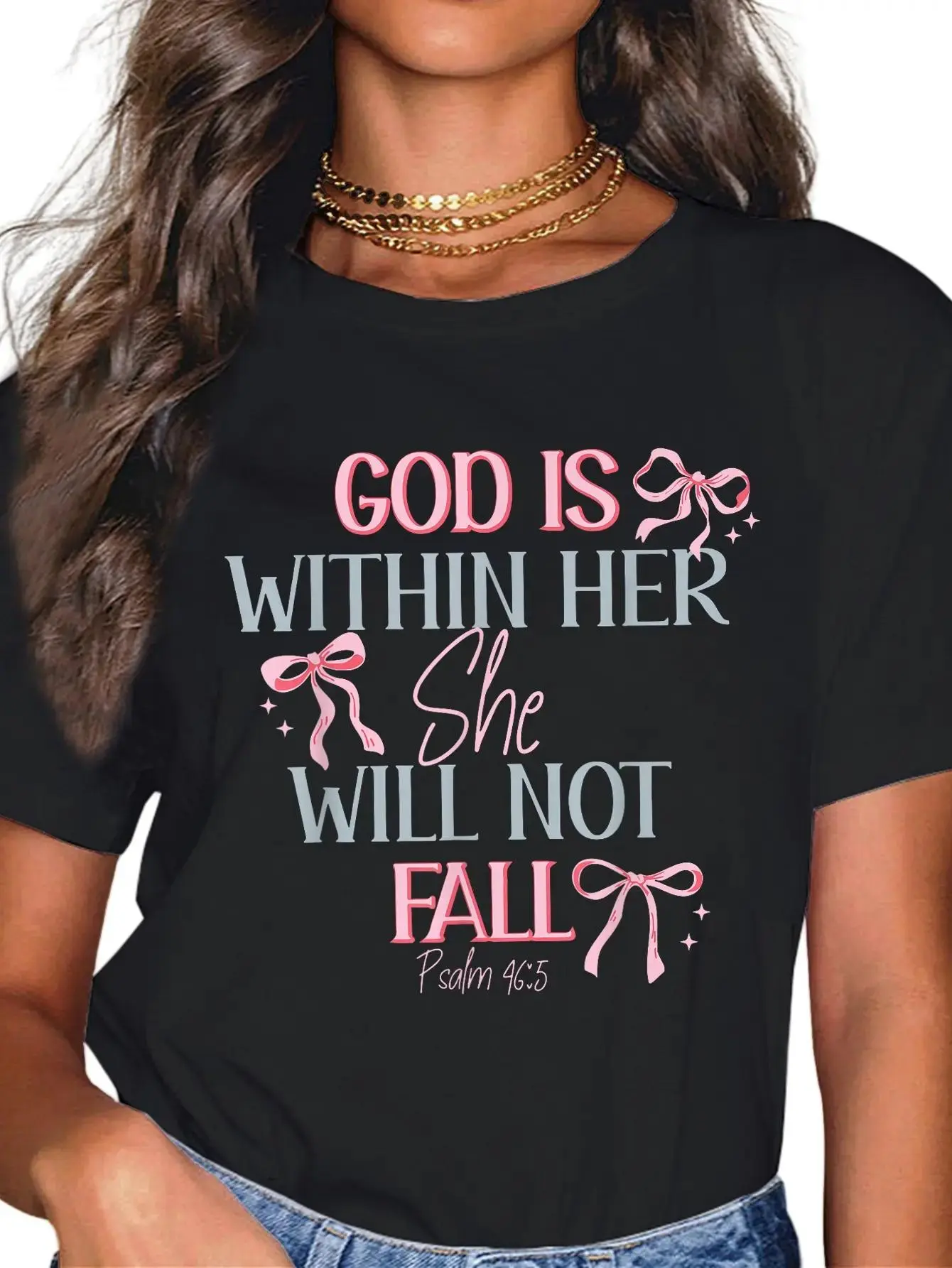 Women's Christian Graphic T-Shirt - God Is Within Her Printed Round Neck Top, Casual 100% Cotton Short Sleeve Streetwear