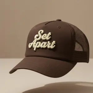 Women's Trendy Trucker Hat - Brown with Cream Lettering, Breathable Mesh Back Cap, Stylish Premium Fitted Casual Cap, Fashion Accessory for Daily Wear, Breathable Mesh Caps
