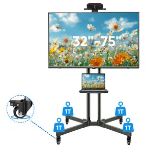 Forged Mobile dual poleTV Stand,Suitable for 32-75-inch LCD/LED flat-panel/curved TVs.15° tilt TV cart.Capacity up to 110 LBS (50KG),Max VESA 600mmx400mm,with laptop holder.Rolls flat to the floor. Lockable wheels. Height Adjustable. Portable TV Stand. su