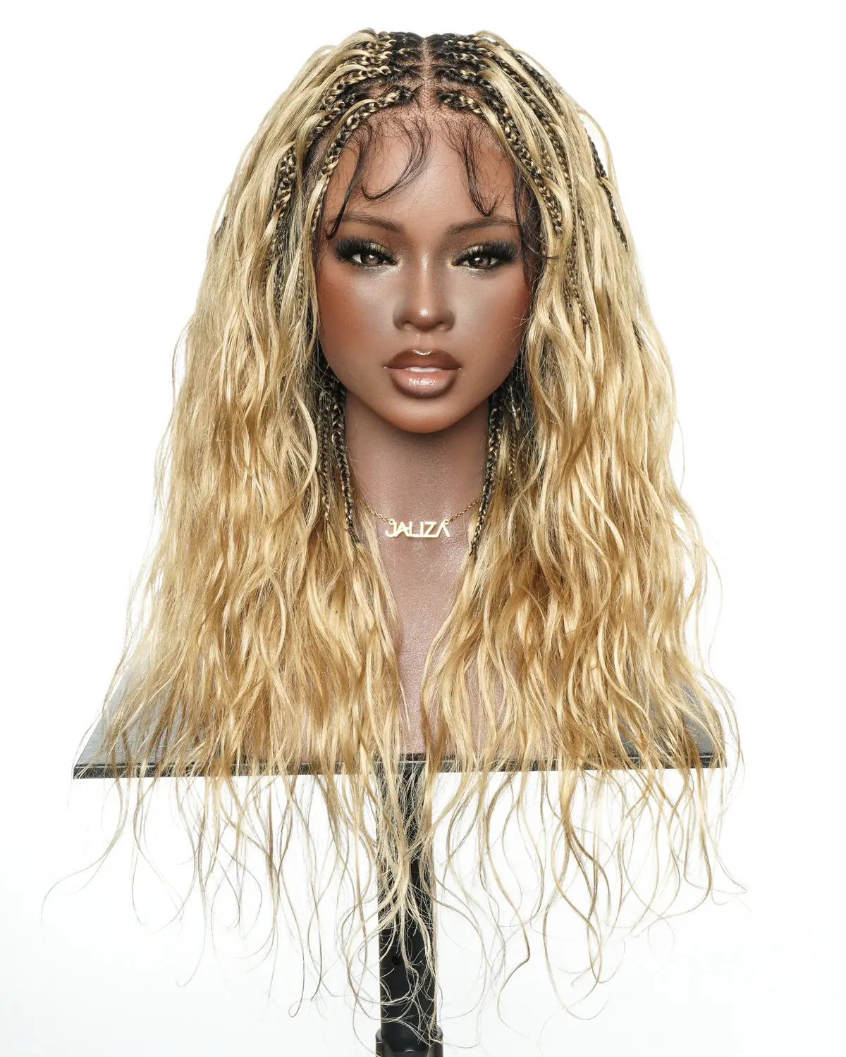 JALIZA Michelle 22" Salon-Style Body Wave Honey Blond Pre Bleached Swiss HD Full Lace Glueless Bora Bora Boho Box Braided Wig With Human Hair Boho Curls and Drawstring