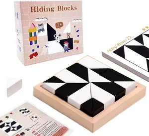 3D Block Puzzle Game, Smart Logical Building Cubes Wooden Brain Teaser Thinking Puzzles Toy for Kids, Adults, Seniors, Montessori Slide Cognitive Puzzle, Hiding Board Games