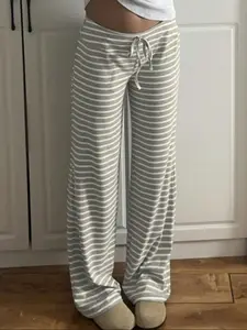 Women's Striped Print Drawstring Pants, Casual Comfy Trousers for Daily Wear, Ladies Bottoms for All Seasons, Everyday Wear