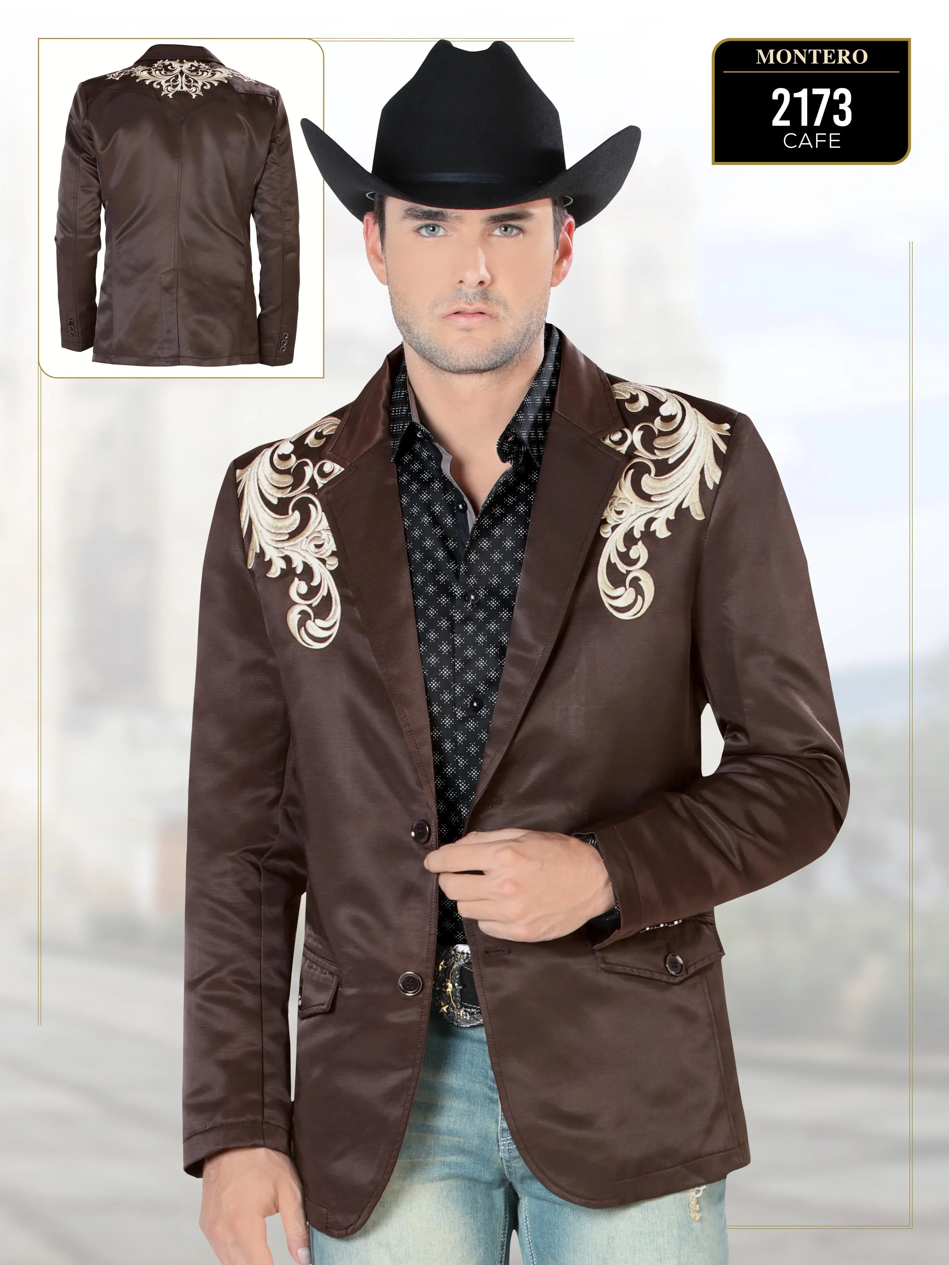 Montero Menswear Fashion Long-Sleeve Western MT2173 Cafe Jacket with Embroidered Sleeves for All Seasons