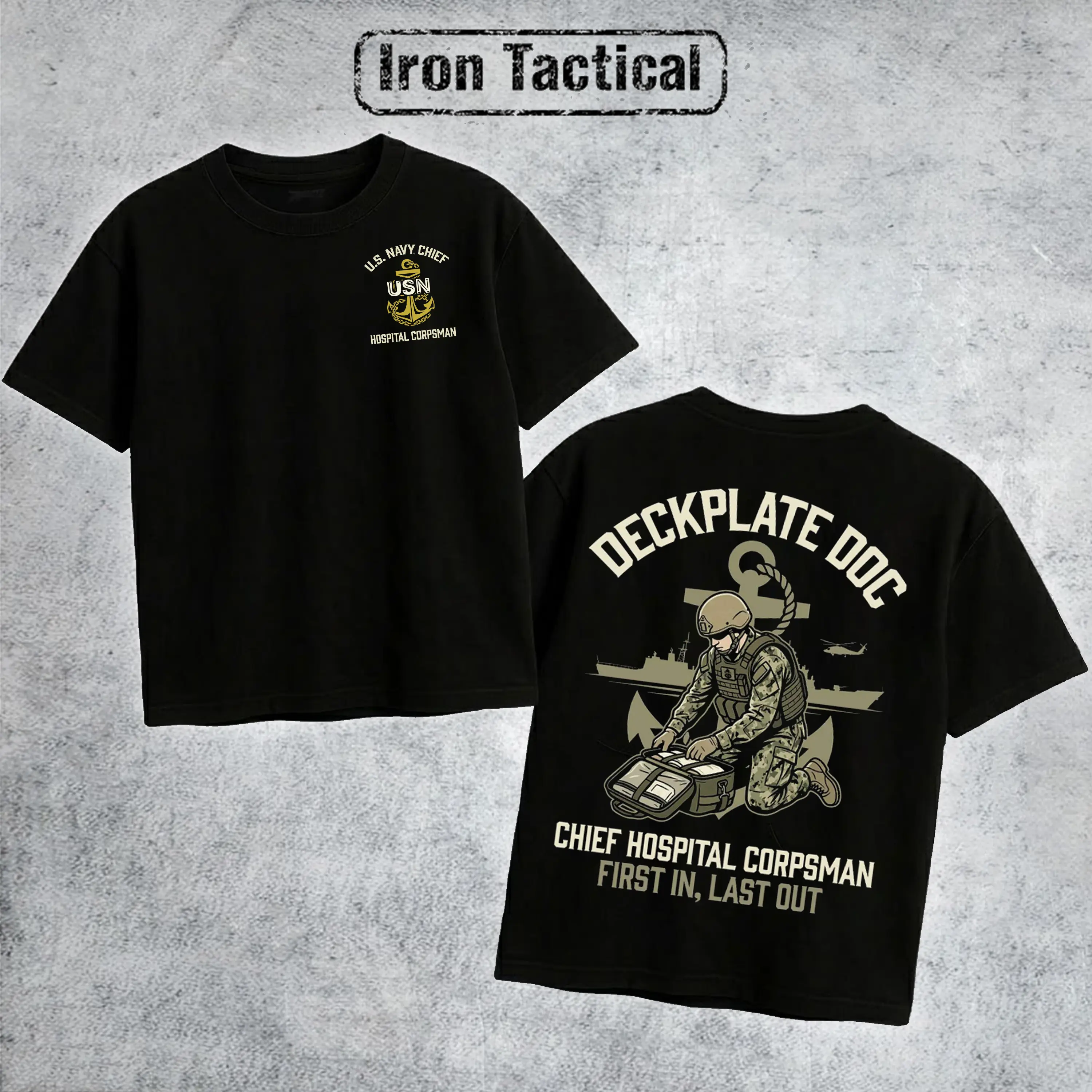 Iron Tactical U.S. Navy Chief Hospital Corpsman T Shirt, Retro Military Tactical U.S. Navy Graphic Tee Outdoor Sports Apparel Gift Men